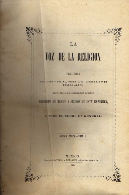 LA VOZ DE LA RELIGION. PERIODICO RELIGIOSO Y SOCIAL
