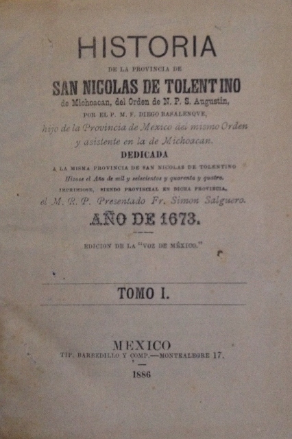 HISTORIA DE LA PROVINCIA DE SAN NICOLAS DE TOLENTINO DE MICHOACAN