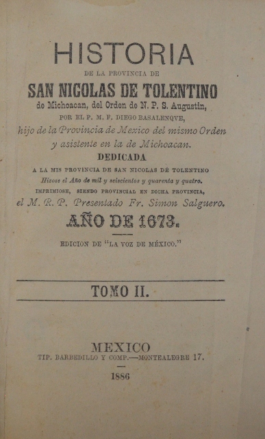 HISTORIA DE LA PROVINCIA DE SAN NICOLAS DE TOLENTINO DE MICHOACAN